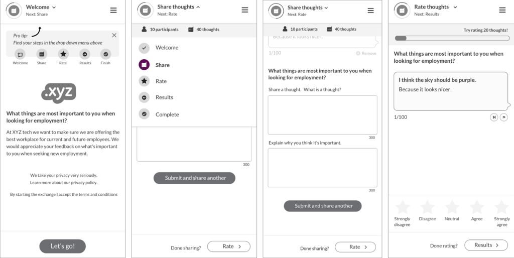 Participant Mobile Wireframes